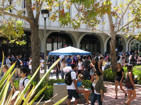 Student groups market their organizations outside of Love Library on Aug. 31, 2011